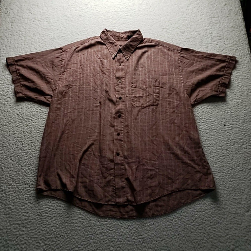Van Heusen Shirt Mens 2XL Brown Plaid Short Sleeve Button-Up Casual Woven